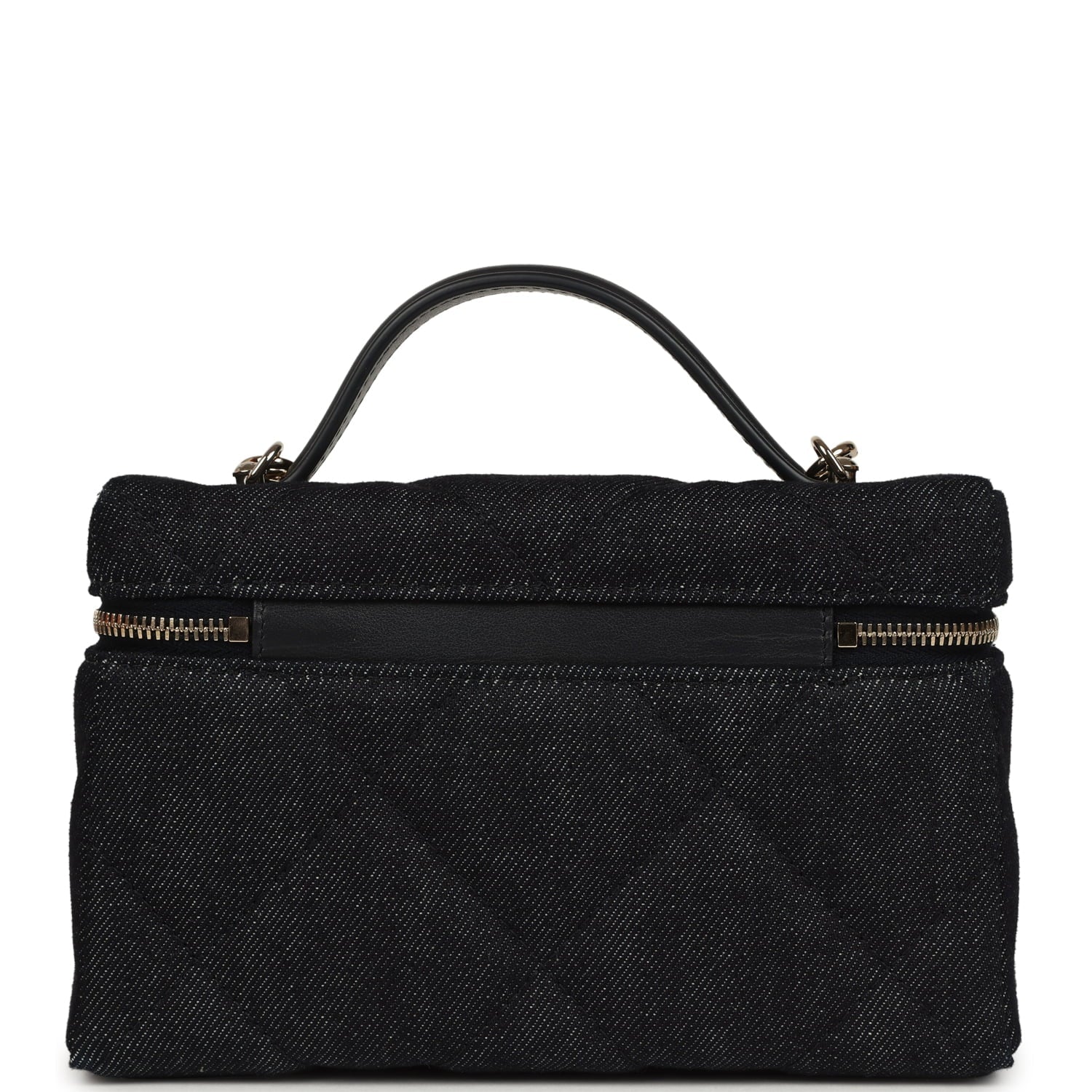 Top Handle Long Vanity Case with Chain Dark Blue Denim Light Gold Hardware