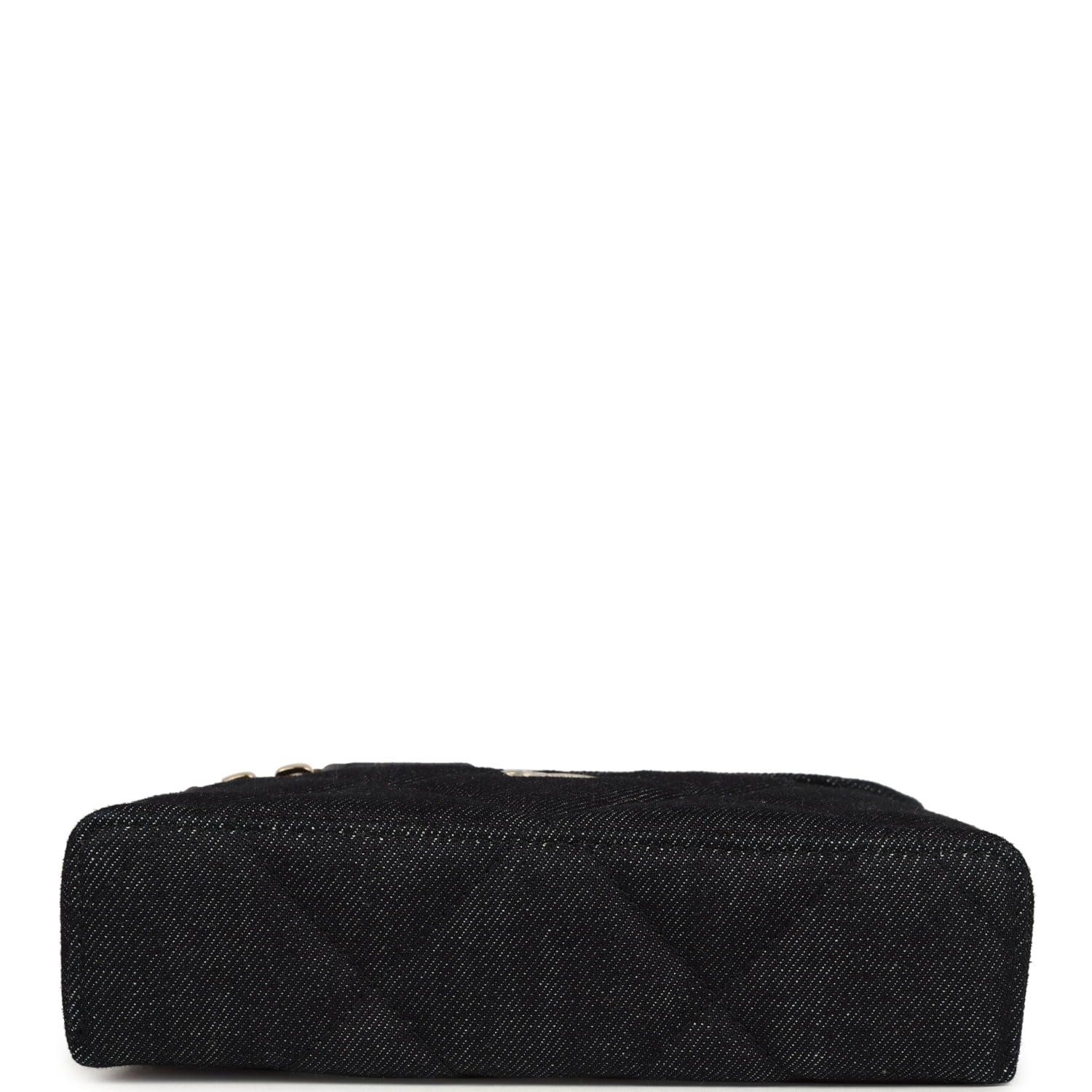 Top Handle Long Vanity Case with Chain Dark Blue Denim Light Gold Hardware