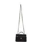 Top Handle Long Vanity Case with Chain Dark Blue Denim Light Gold Hardware