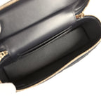 Top Handle Long Vanity Case with Chain Dark Blue Denim Light Gold Hardware