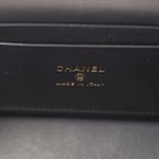 Top Handle Long Vanity Case with Chain Dark Blue Denim Light Gold Hardware