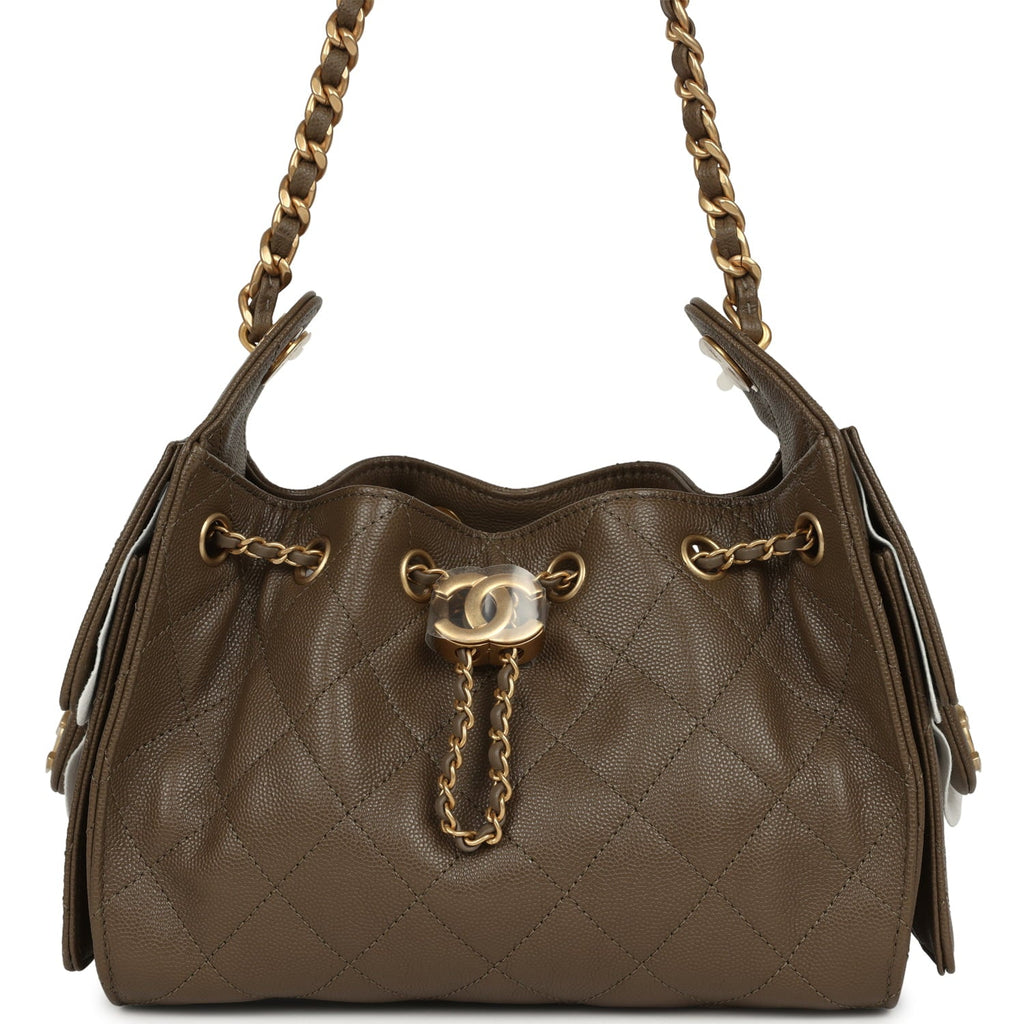 Mini 25 Hobo Bag Dark Khaki Caviar Antique Gold Hardware