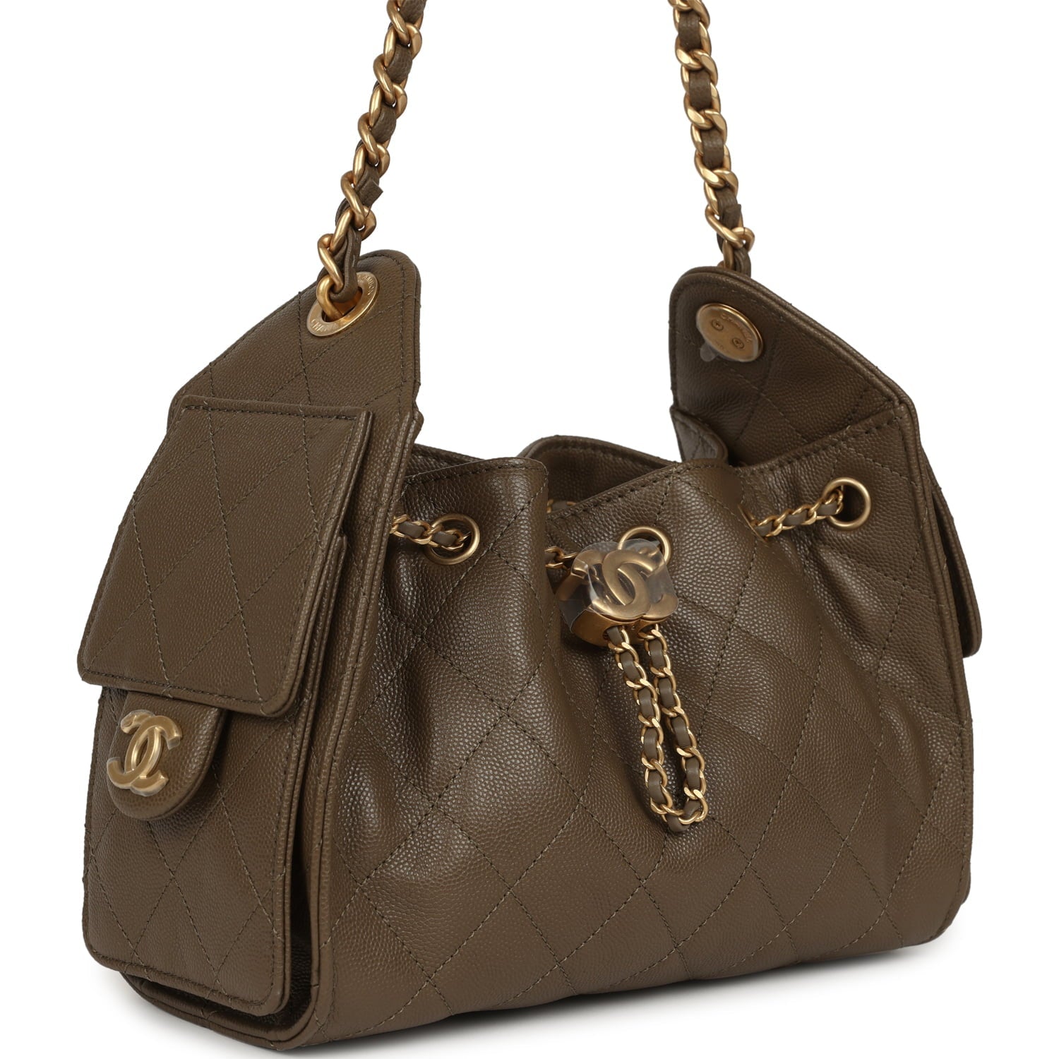 Mini 25 Hobo Bag Dark Khaki Caviar Antique Gold Hardware