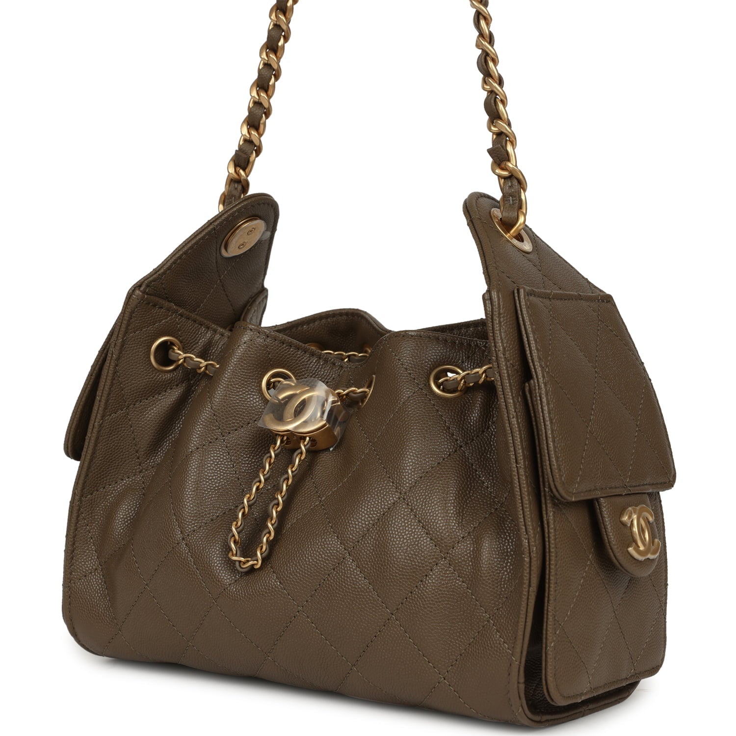 Mini 25 Hobo Bag Dark Khaki Caviar Antique Gold Hardware