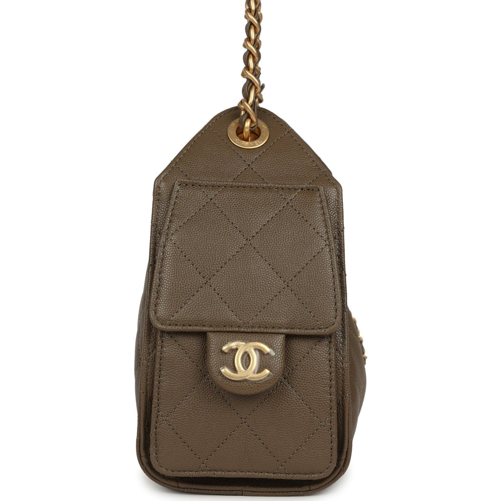 Mini 25 Hobo Bag Dark Khaki Caviar Antique Gold Hardware