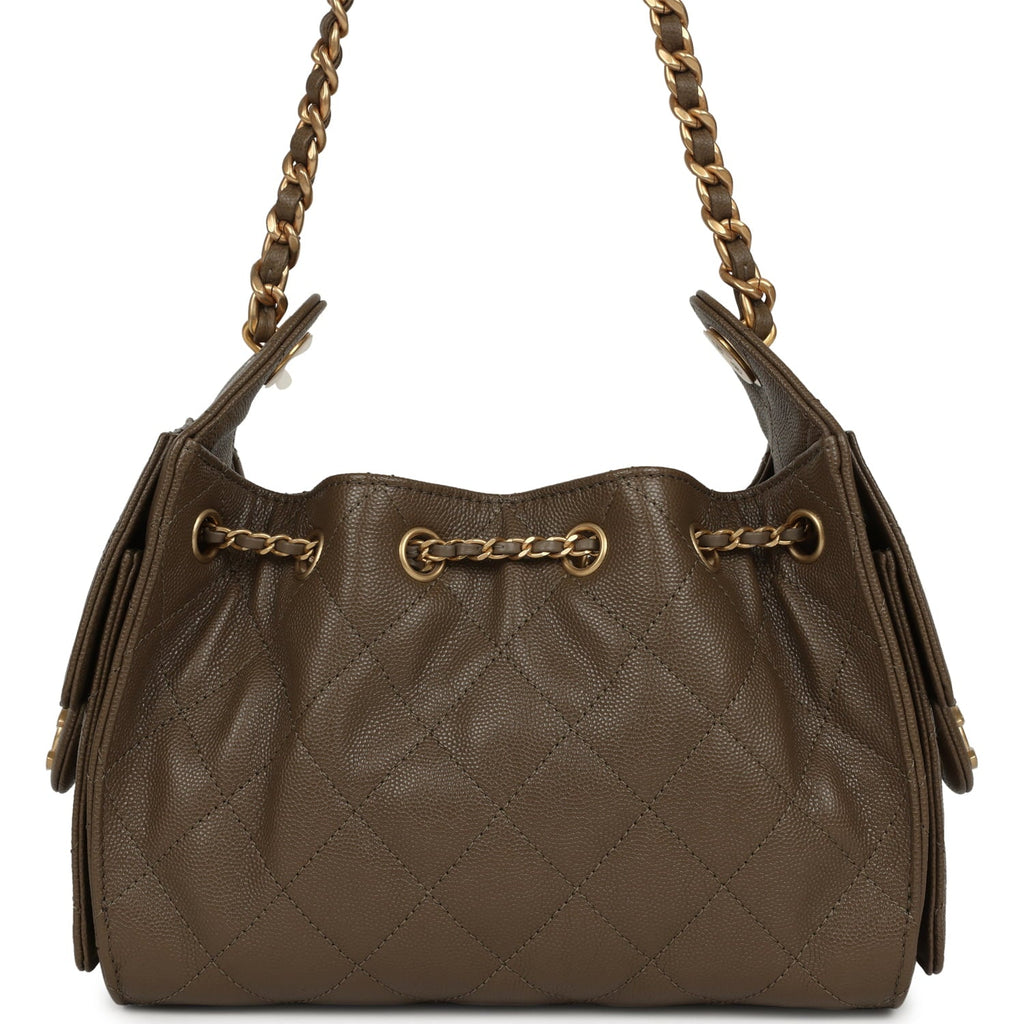 Mini 25 Hobo Bag Dark Khaki Caviar Antique Gold Hardware