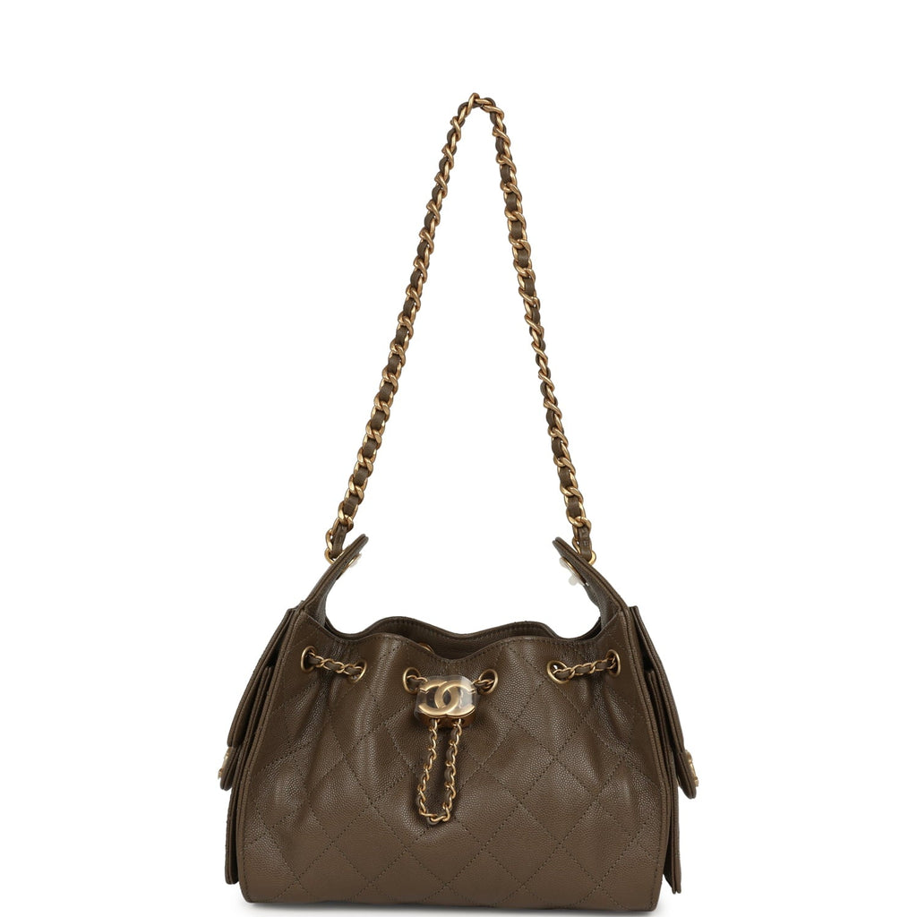 Mini 25 Hobo Bag Dark Khaki Caviar Antique Gold Hardware