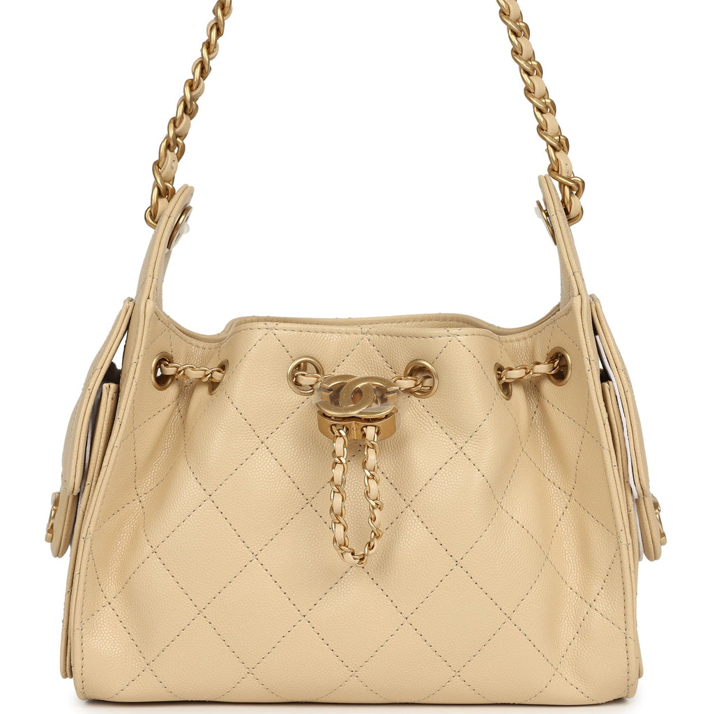 Mini 25 Hobo Bag Light Beige Caviar Antique Gold Hardware