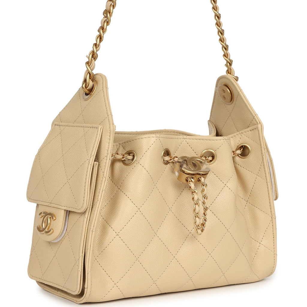 Mini 25 Hobo Bag Light Beige Caviar Antique Gold Hardware