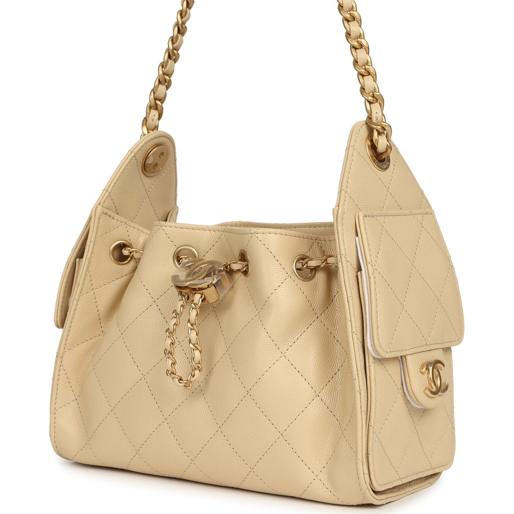 Mini 25 Hobo Bag Light Beige Caviar Antique Gold Hardware
