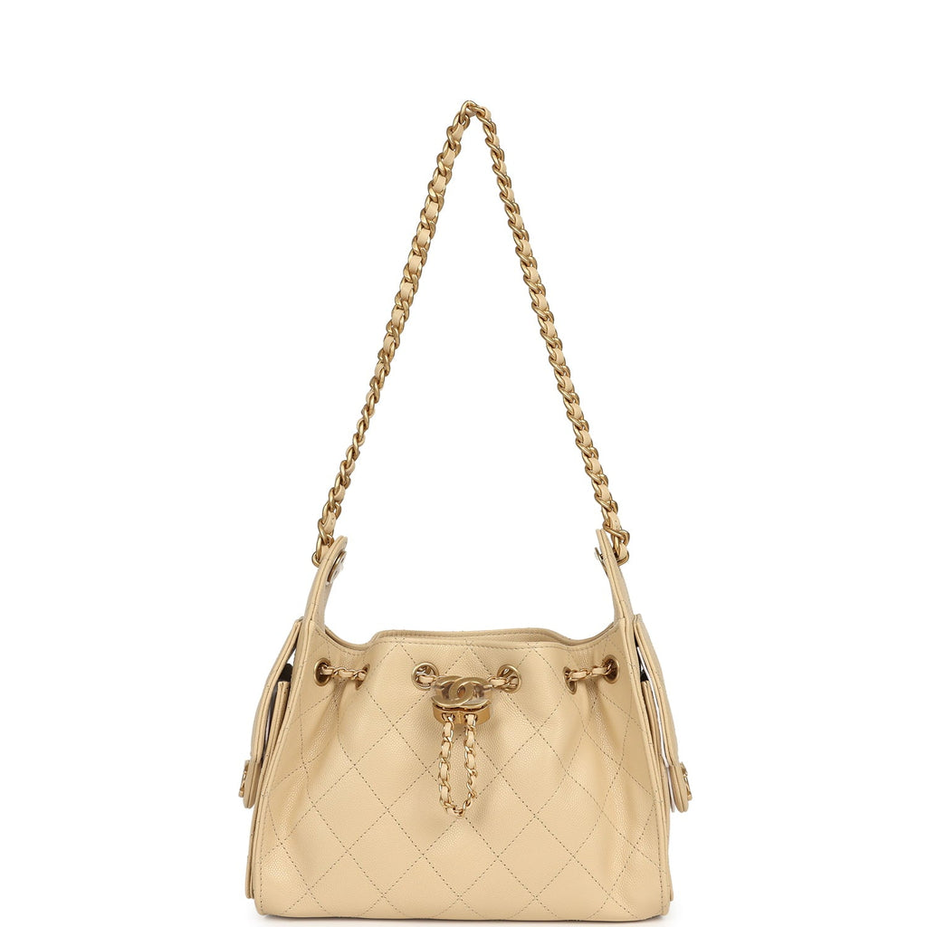 Mini 25 Hobo Bag Light Beige Caviar Antique Gold Hardware