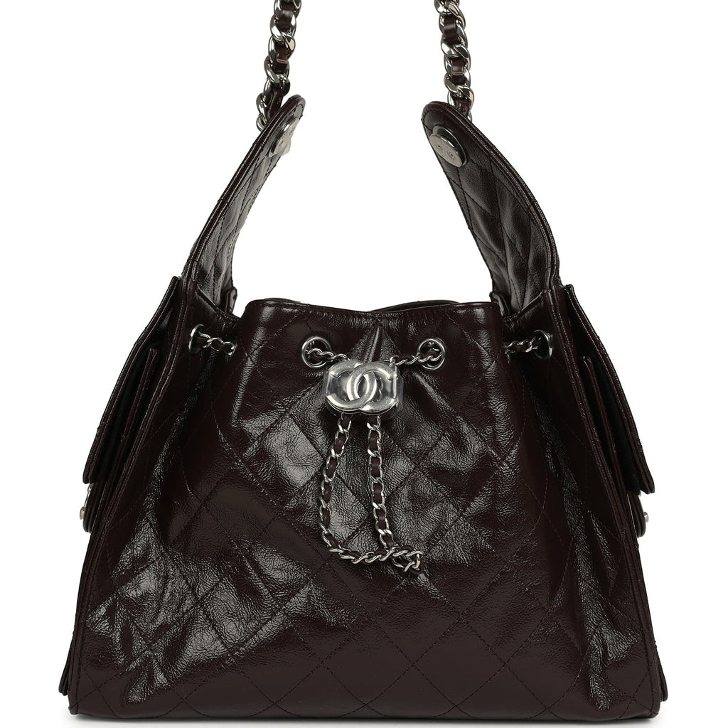 Small 25 Hobo Bag Dark Brown Shiny Aged Calfskin Silver Hardware