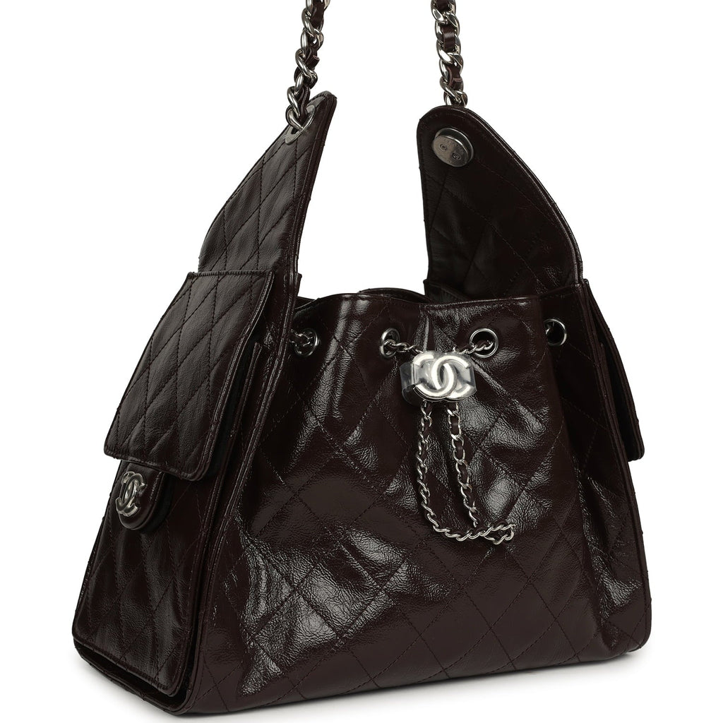 Small 25 Hobo Bag Dark Brown Shiny Aged Calfskin Silver Hardware