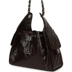Small 25 Hobo Bag Dark Brown Shiny Aged Calfskin Silver Hardware