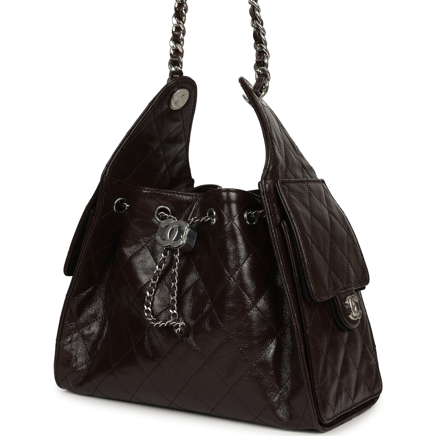 Small 25 Hobo Bag Dark Brown Shiny Aged Calfskin Silver Hardware