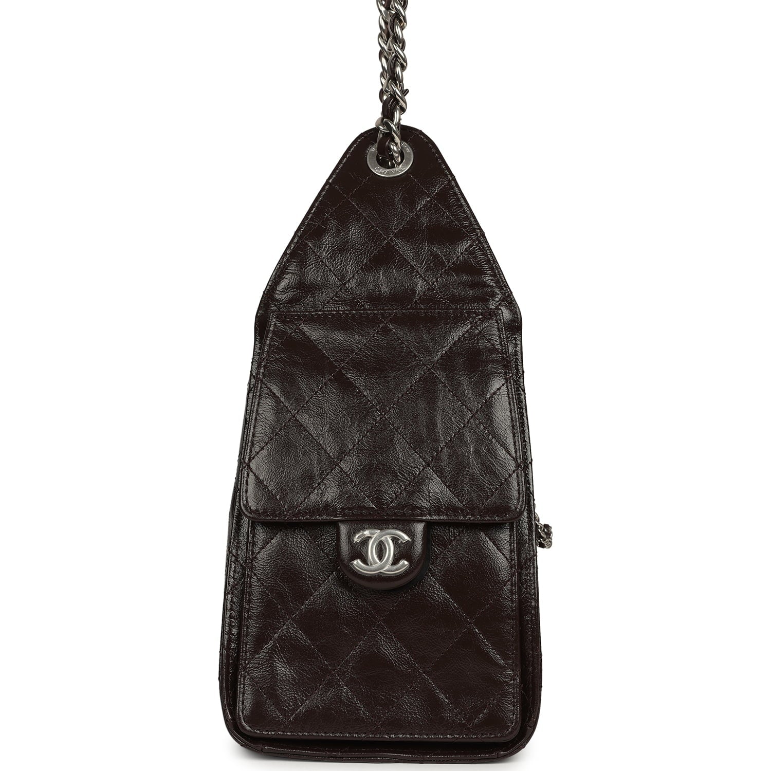 Small 25 Hobo Bag Dark Brown Shiny Aged Calfskin Silver Hardware
