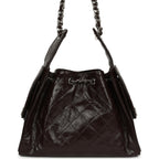 Small 25 Hobo Bag Dark Brown Shiny Aged Calfskin Silver Hardware