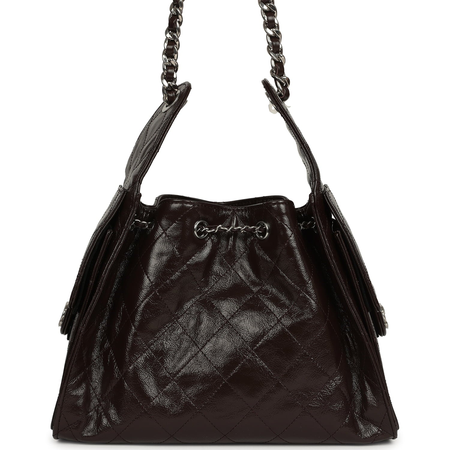 Small 25 Hobo Bag Dark Brown Shiny Aged Calfskin Silver Hardware
