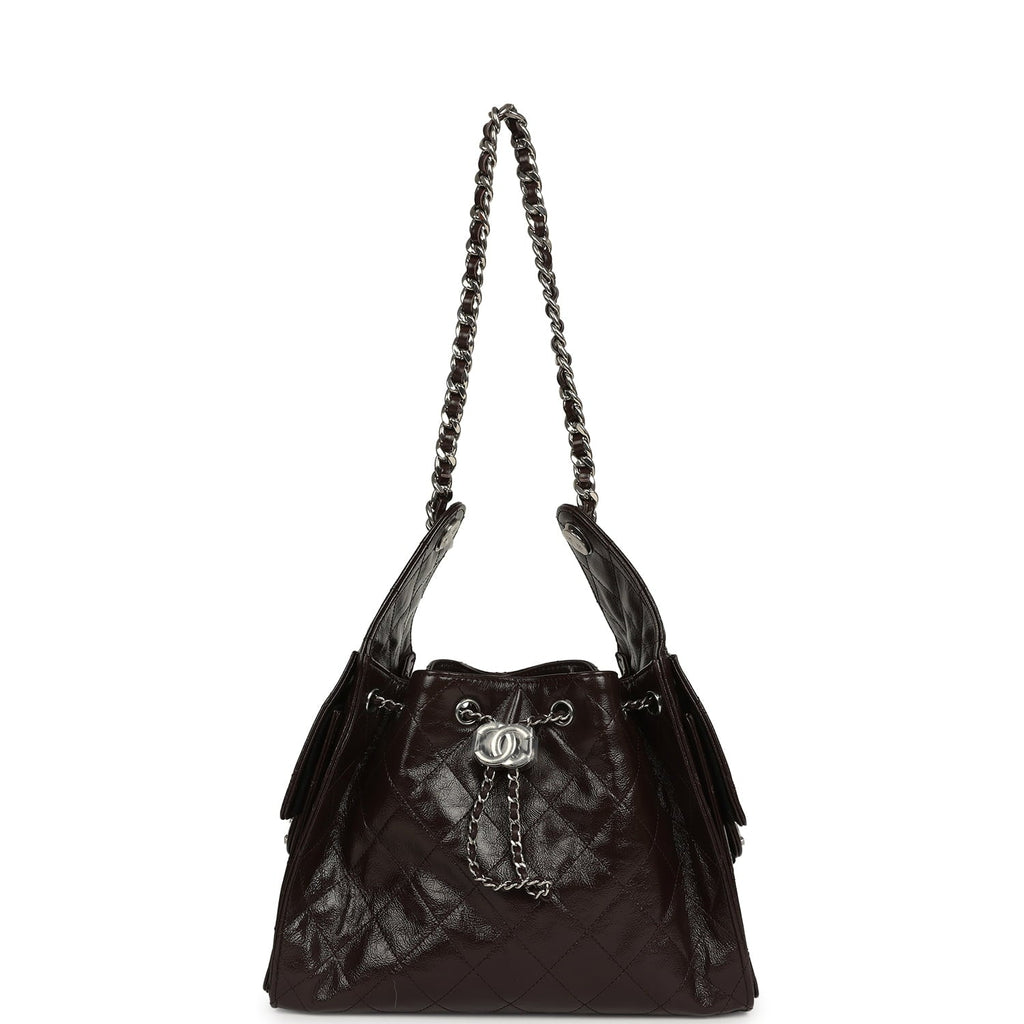 Small 25 Hobo Bag Dark Brown Shiny Aged Calfskin Silver Hardware