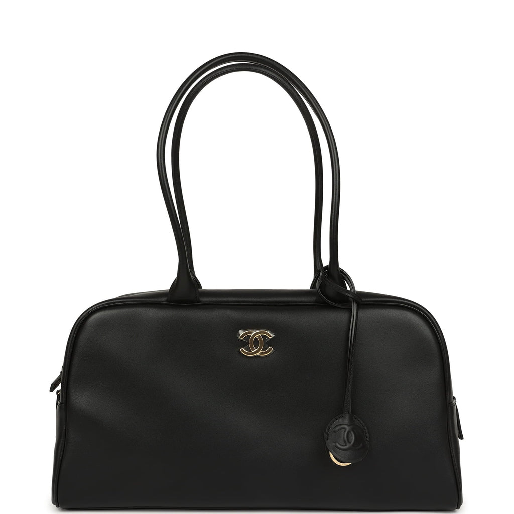 Large "Perfect Bowling" Bag Black Calfskin Gold Hardware