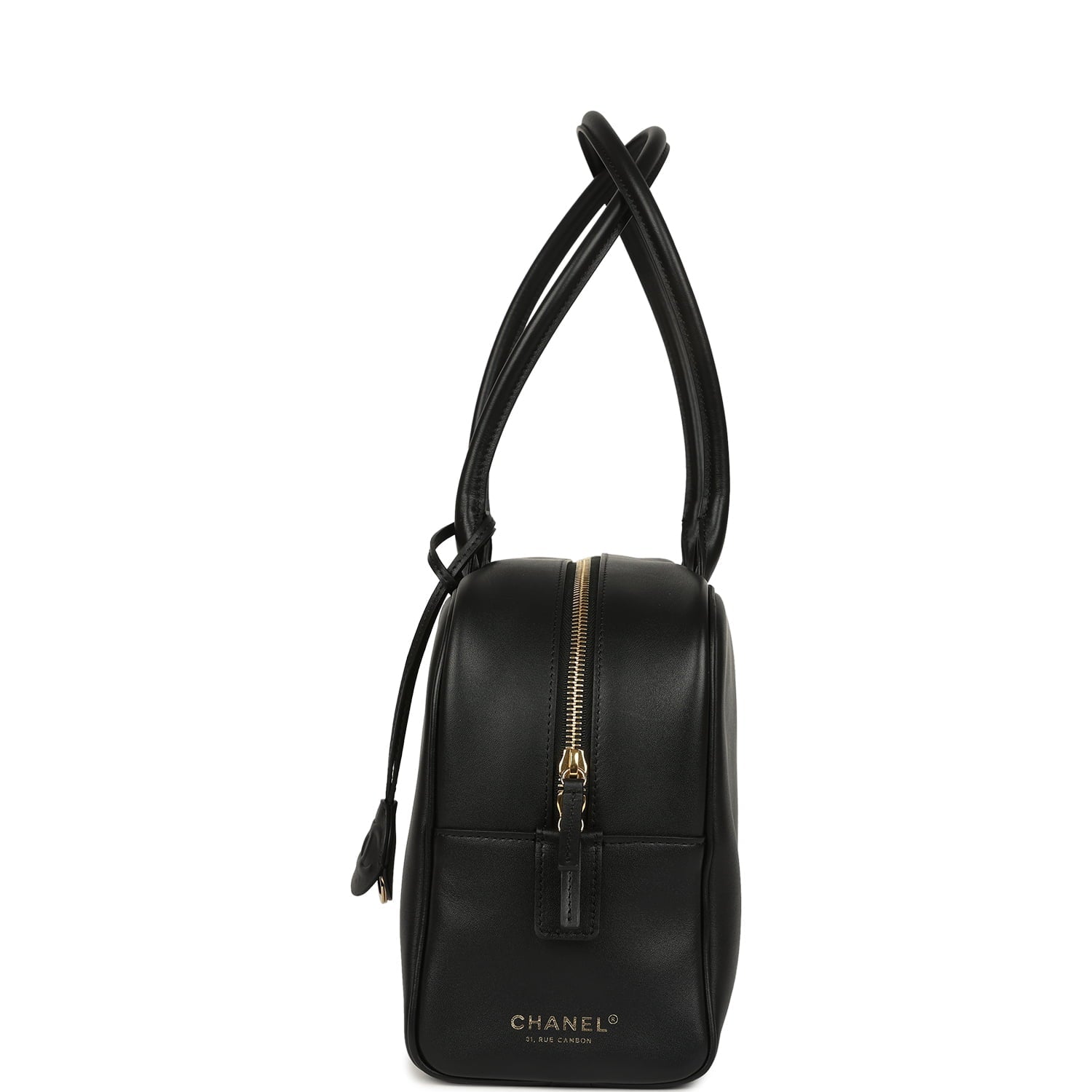 Large "Perfect Bowling" Bag Black Calfskin Gold Hardware