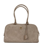Large "Perfect Bowling" Bag Dark Beige Suede Gold Hardware