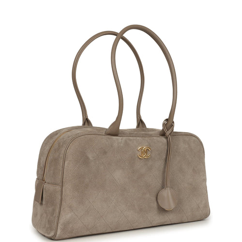 Chanel Large "Perfect Bowling" Bag Dark Beige Suede Gold Hardware