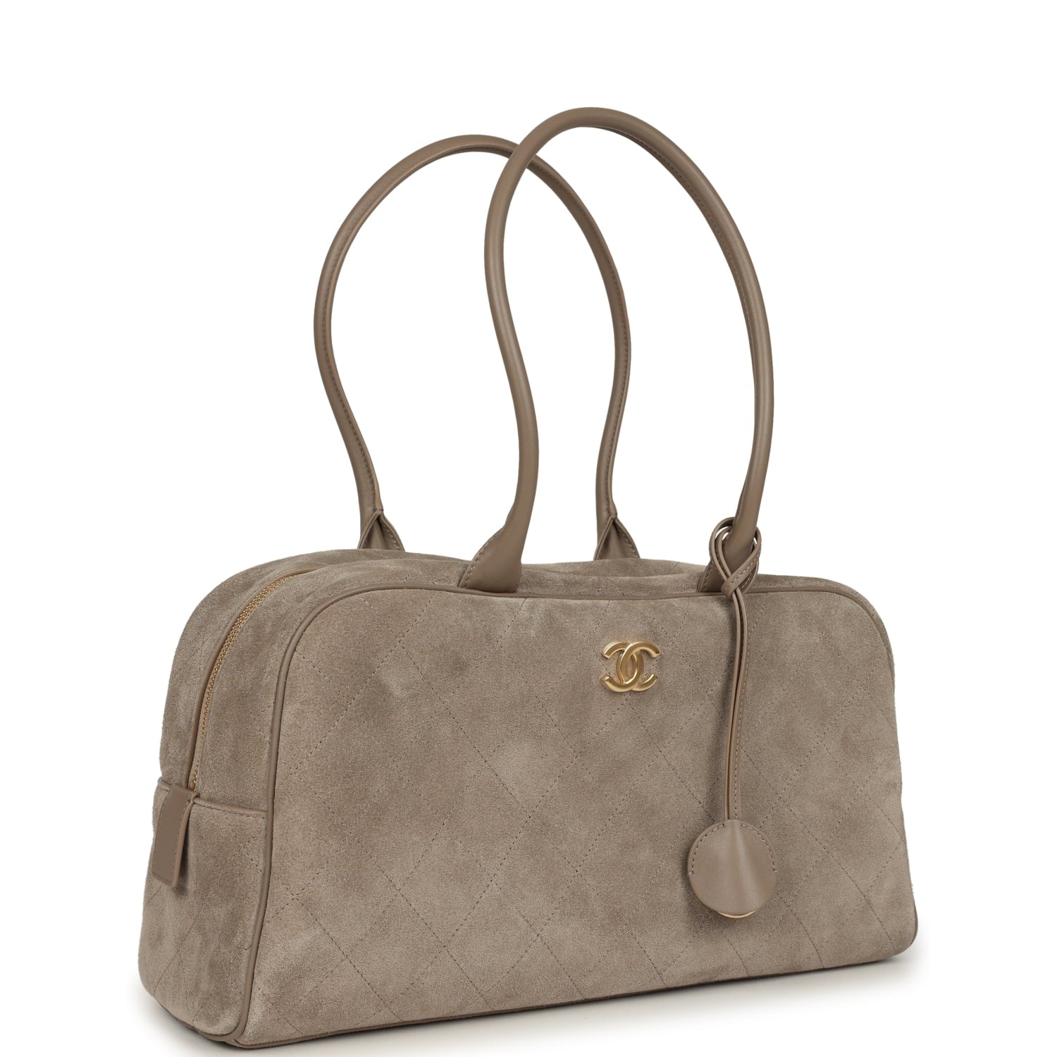 Large "Perfect Bowling" Bag Dark Beige Suede Gold Hardware