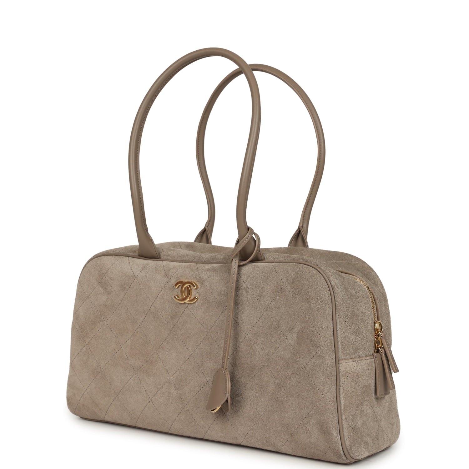 Chanel Large "Perfect Bowling" Bag Dark Beige Suede Gold Hardware