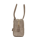 Large "Perfect Bowling" Bag Dark Beige Suede Gold Hardware
