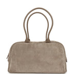 Large "Perfect Bowling" Bag Dark Beige Suede Gold Hardware