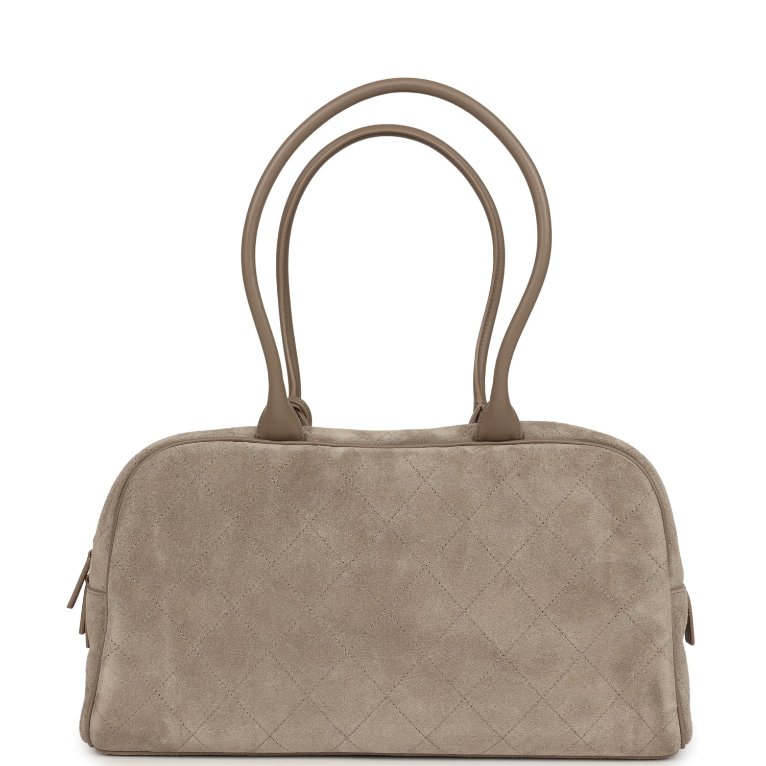 Large "Perfect Bowling" Bag Dark Beige Suede Gold Hardware