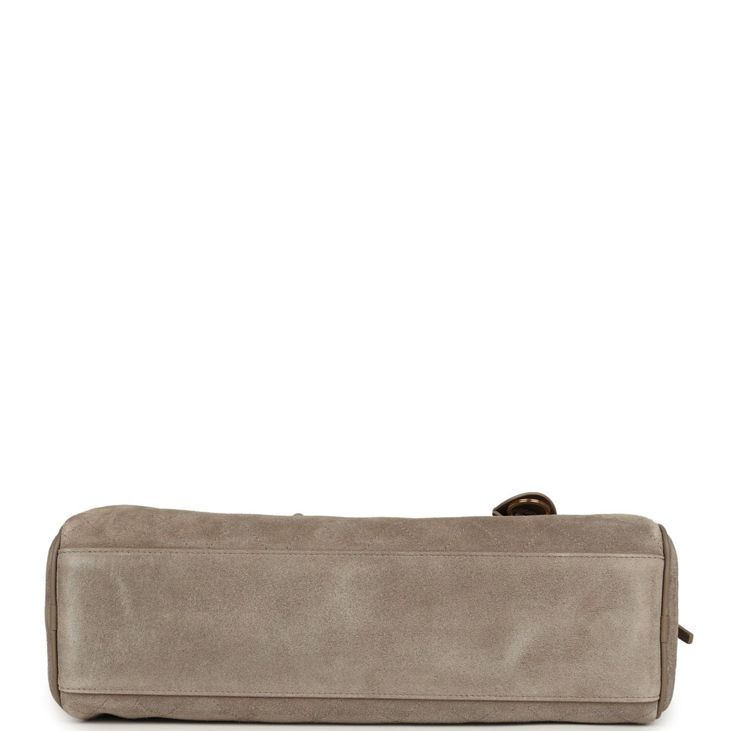 Large "Perfect Bowling" Bag Dark Beige Suede Gold Hardware
