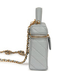 Chevron Top Handle Long Vanity Case with Chain Grey Shiny Caviar Gold Hardware