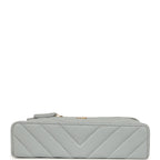 Chevron Top Handle Long Vanity Case with Chain Grey Shiny Caviar Gold Hardware