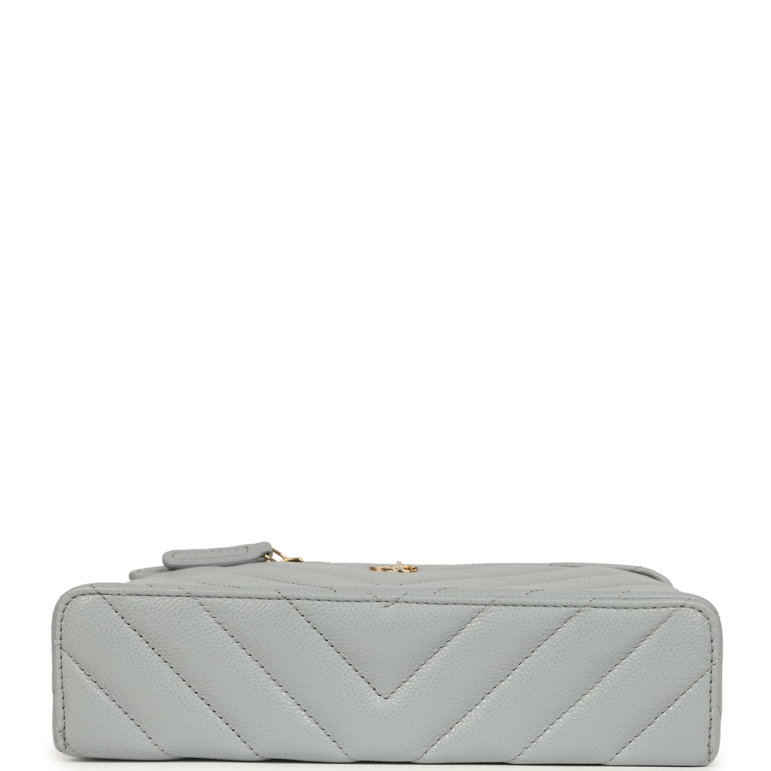 Chevron Top Handle Long Vanity Case with Chain Grey Shiny Caviar Gold Hardware