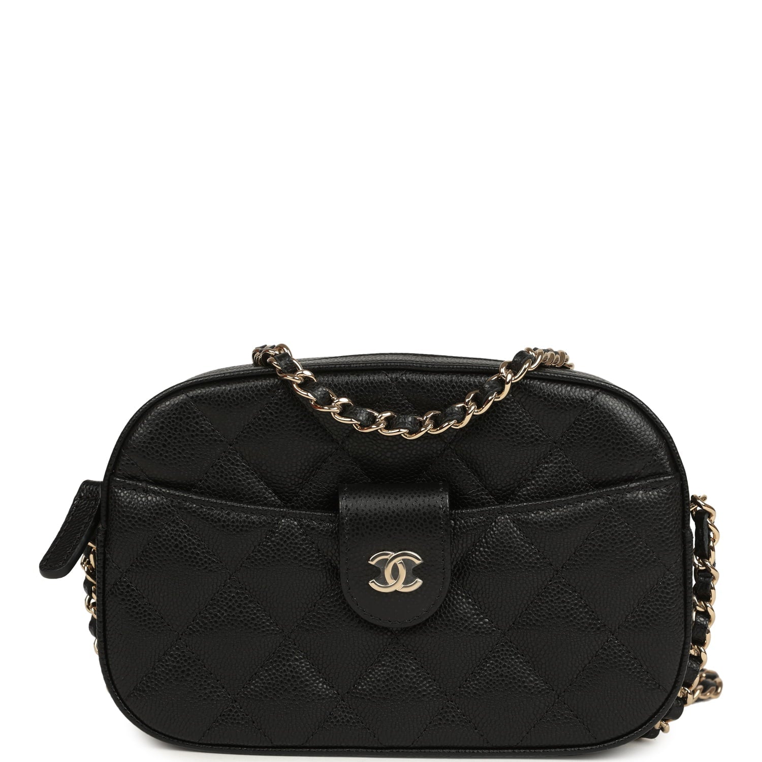 Mini Camera Case Clutch with Chain Black Caviar Light Gold Hardware