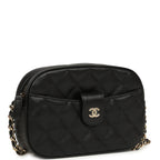 Mini Camera Case Clutch with Chain Black Caviar Light Gold Hardware