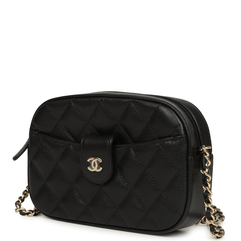 Mini Camera Case Clutch with Chain Black Caviar Light Gold Hardware