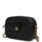 Mini Camera Case Clutch with Chain Black Caviar Light Gold Hardware