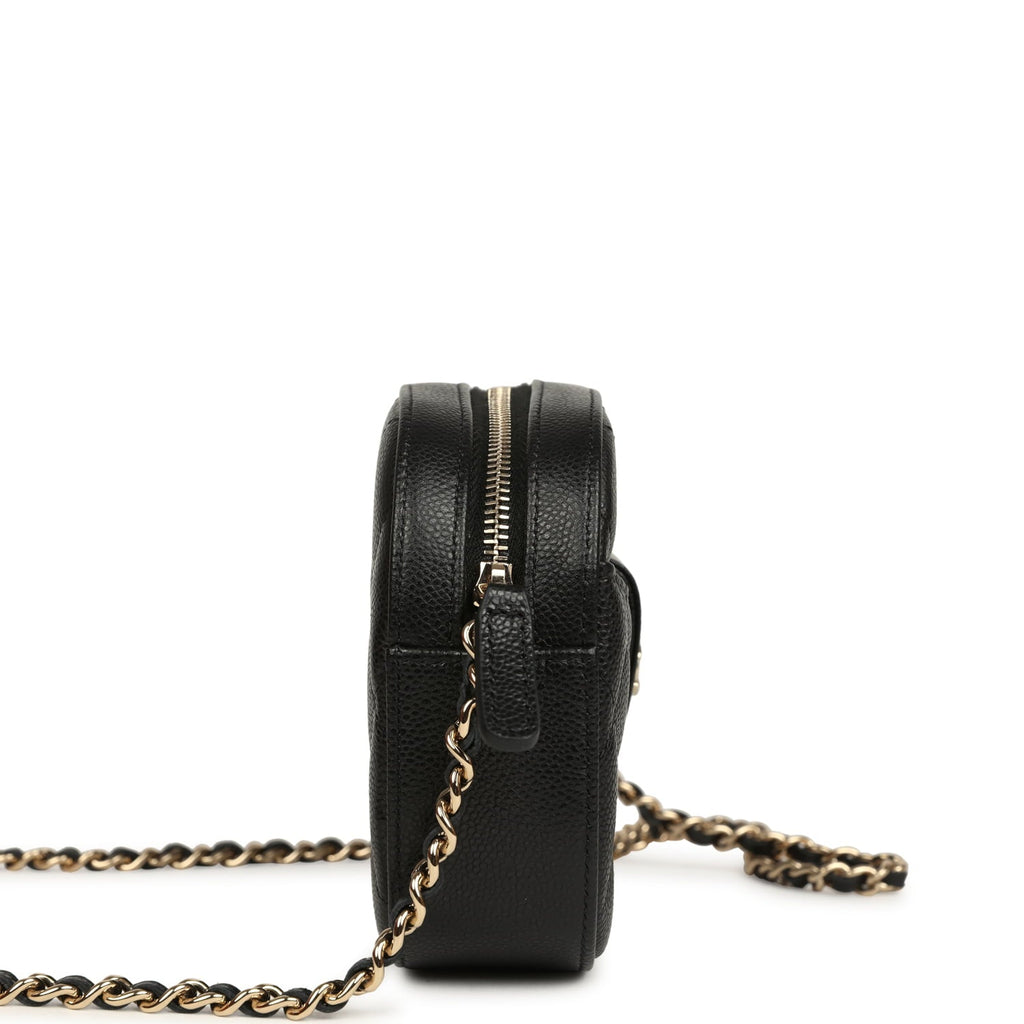 Mini Camera Case Clutch with Chain Black Caviar Light Gold Hardware