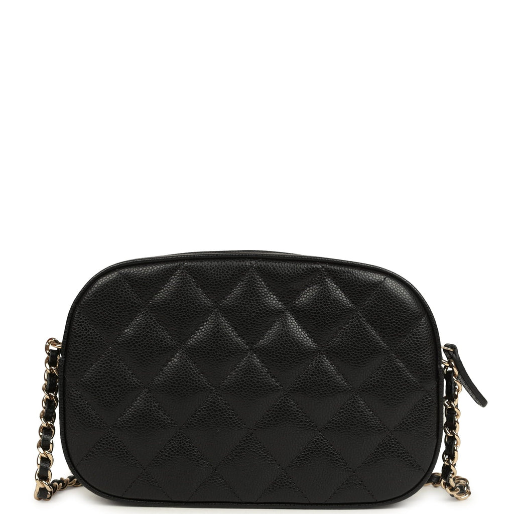 Mini Camera Case Clutch with Chain Black Caviar Light Gold Hardware