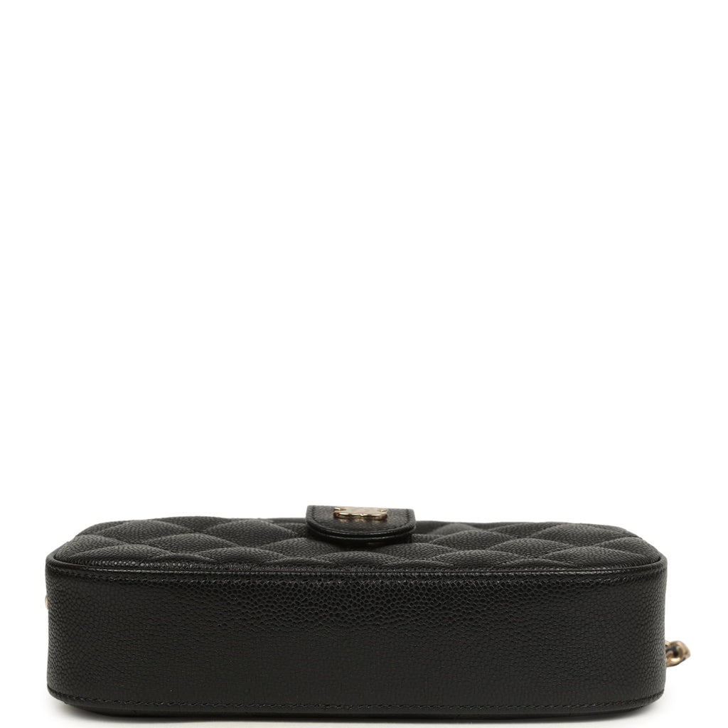 Mini Camera Case Clutch with Chain Black Caviar Light Gold Hardware