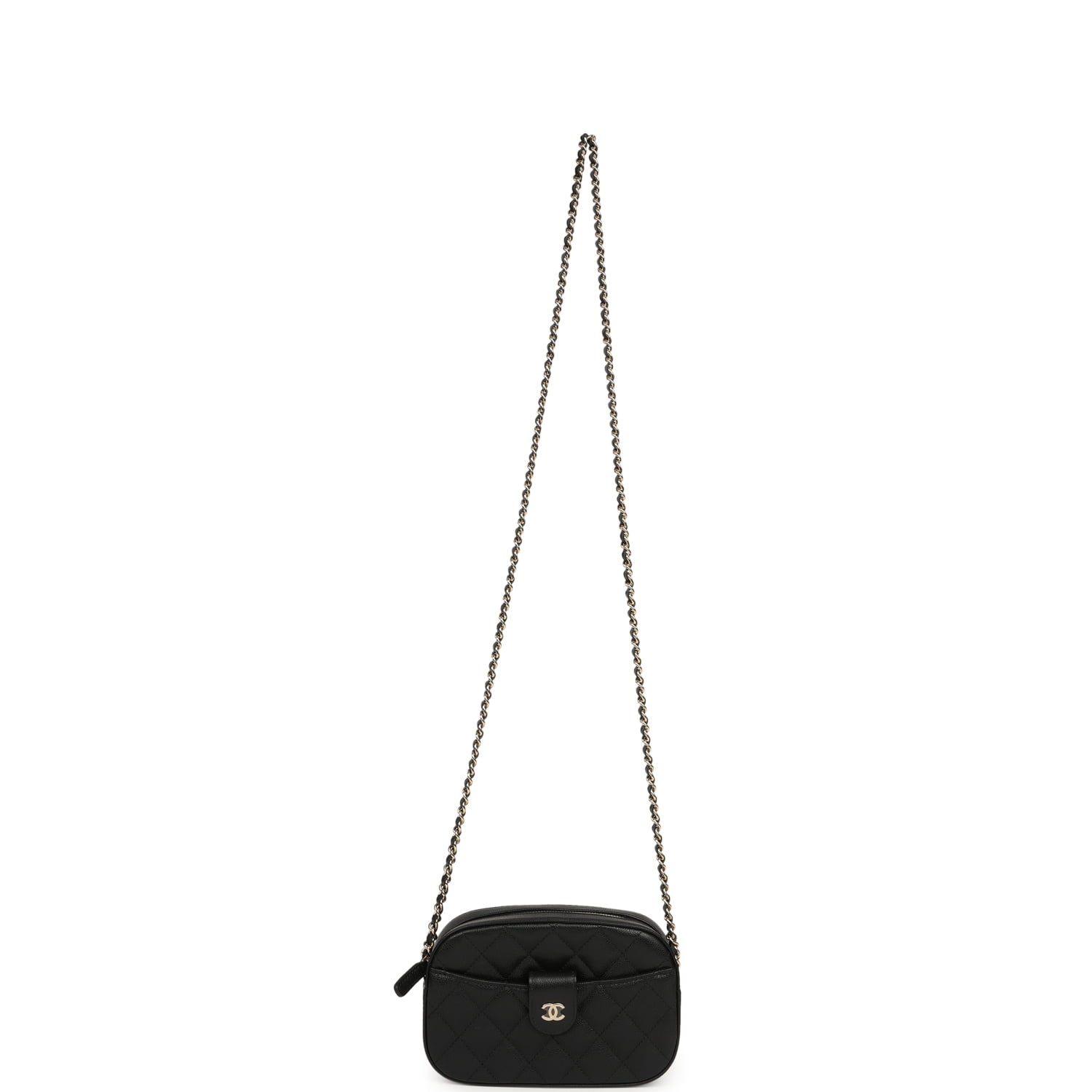Mini Camera Case Clutch with Chain Black Caviar Light Gold Hardware