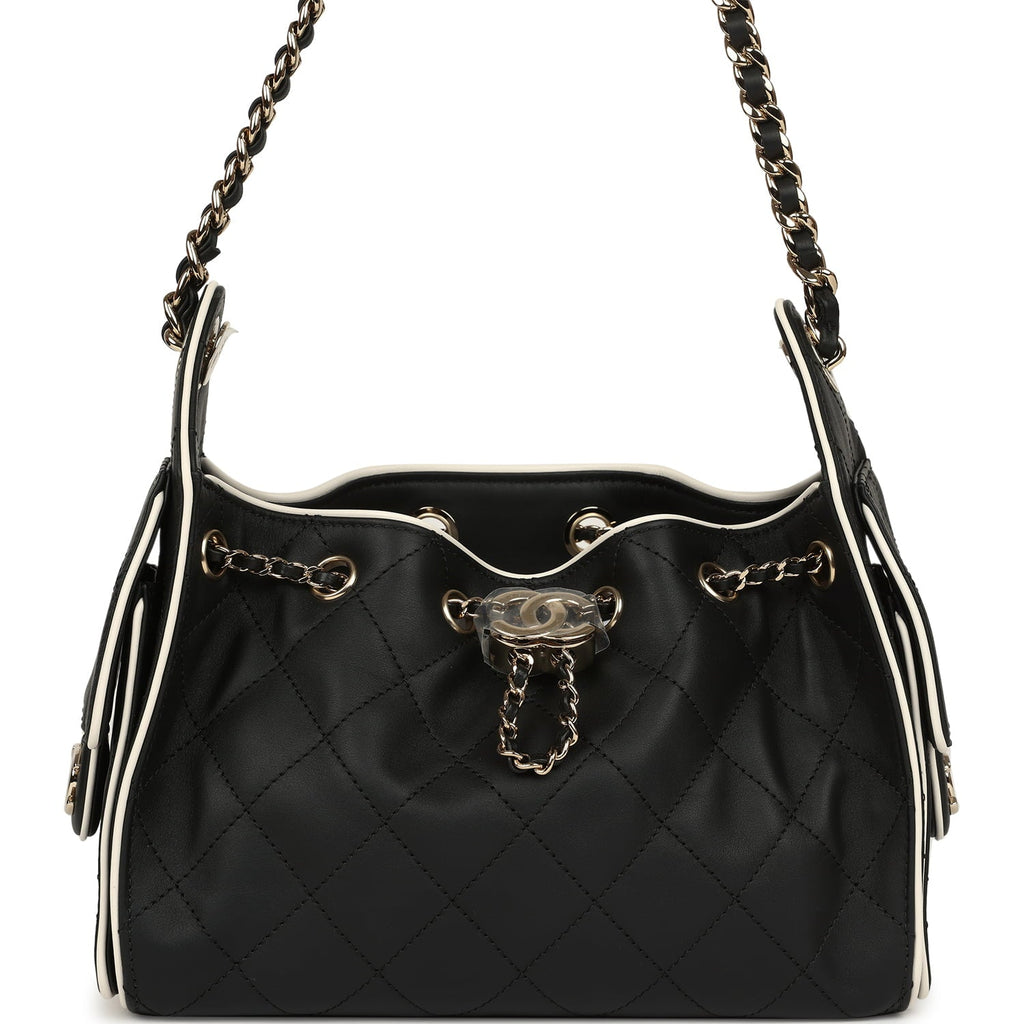 Mini 25 Hobo Bag Black and White Calfskin Light Gold Hardware