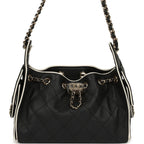Mini 25 Hobo Bag Black and White Calfskin Light Gold Hardware
