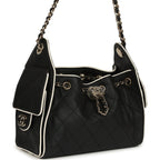 Mini 25 Hobo Bag Black and White Calfskin Light Gold Hardware