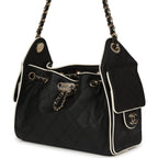 Mini 25 Hobo Bag Black and White Calfskin Light Gold Hardware