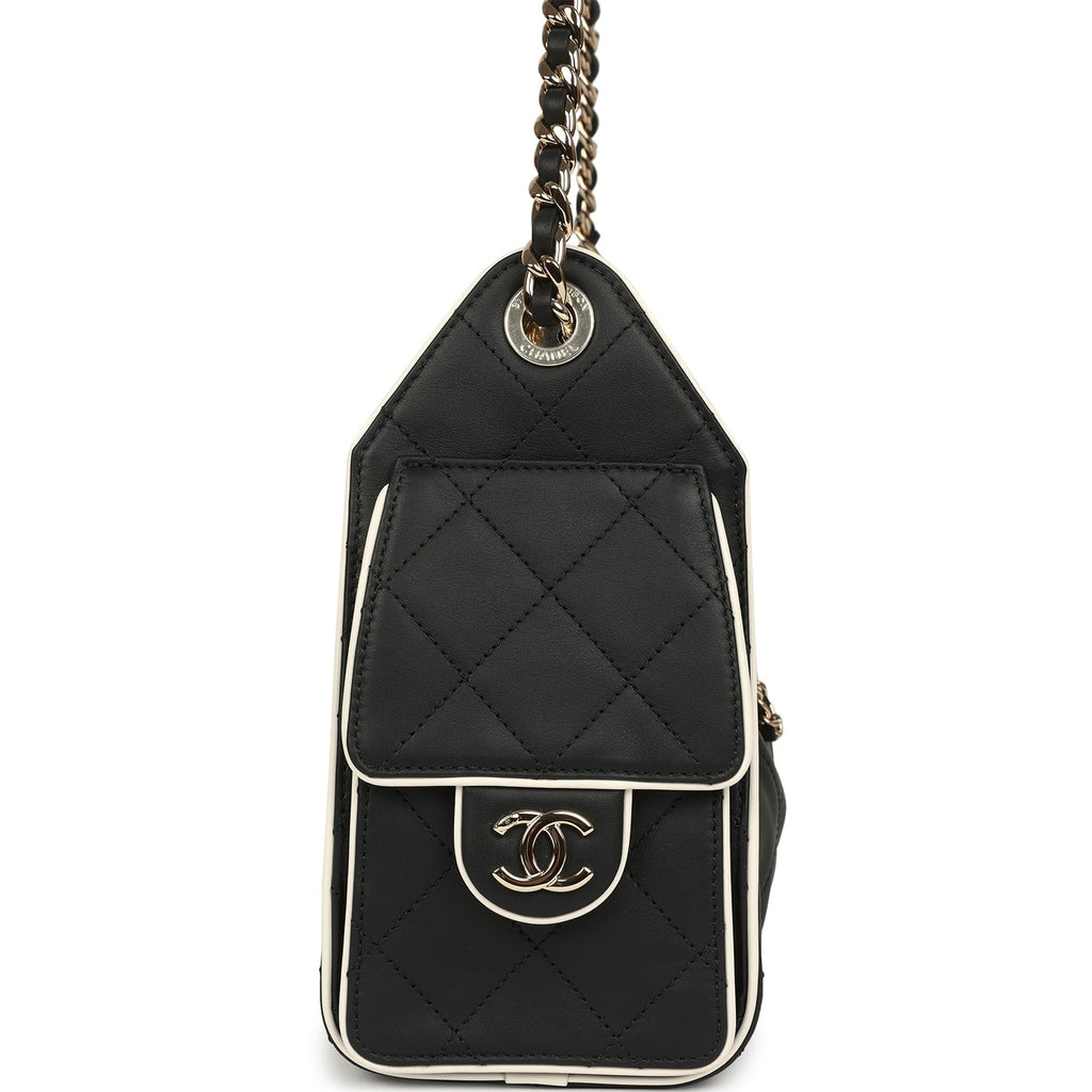 Mini 25 Hobo Bag Black and White Calfskin Light Gold Hardware