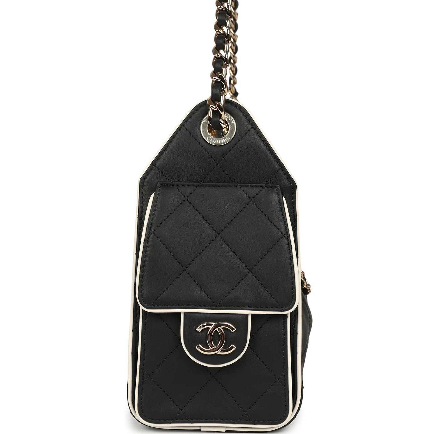 Mini 25 Hobo Bag Black and White Calfskin Light Gold Hardware